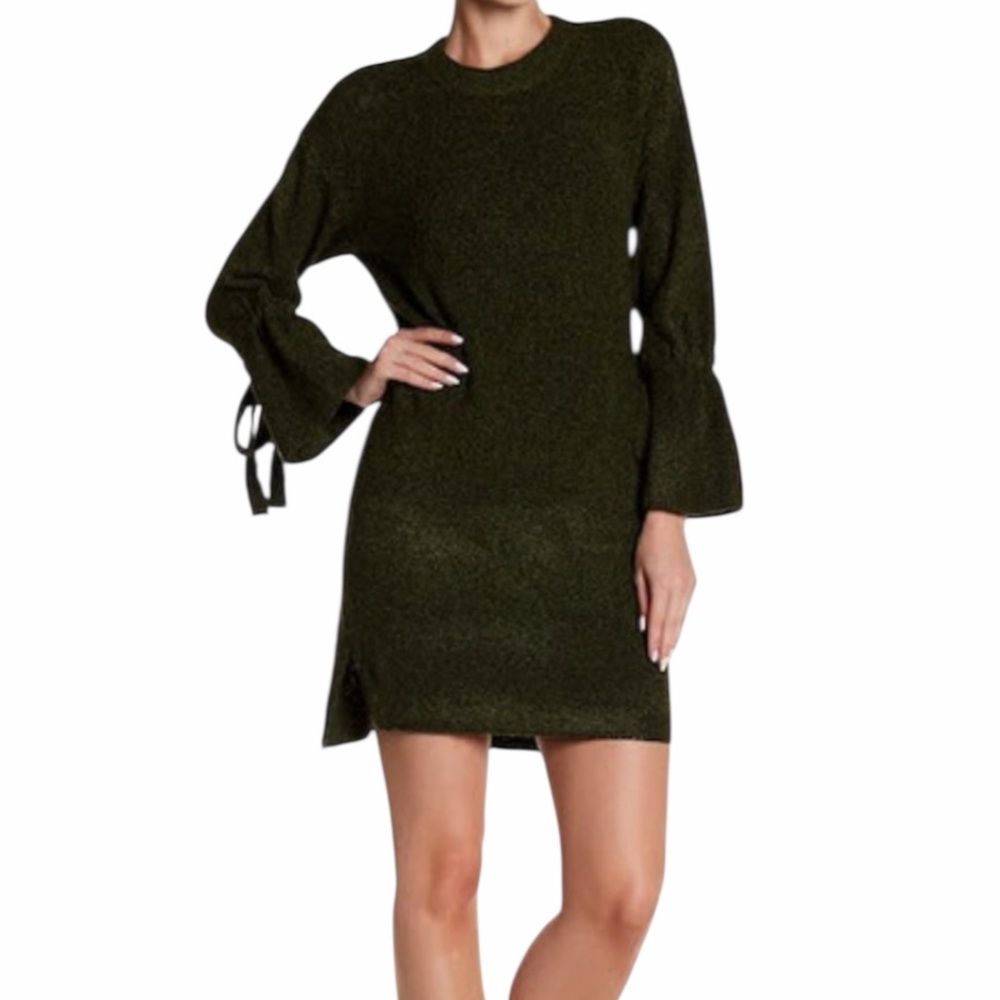 Solutions Olive Green Sweater Knit Bow Sleeve Dress XL